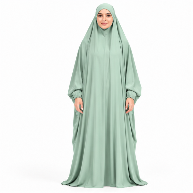 Elegant Green Jilbab With Flowing Sleeves