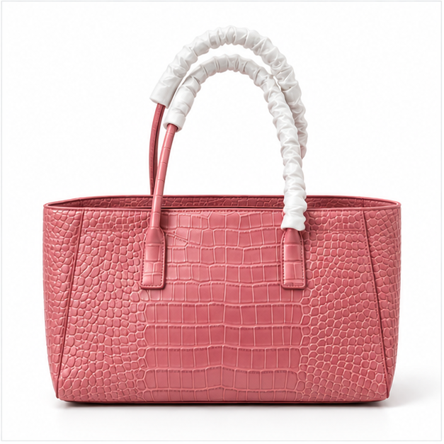 Pink Croc Textured Structured Tote Handbag-2