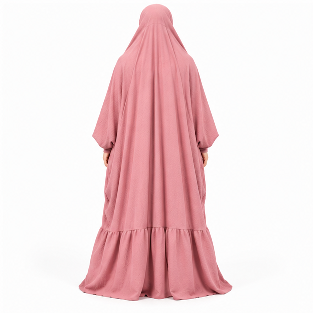 Elegant Pink Jilbab With Ruffled Hem-4