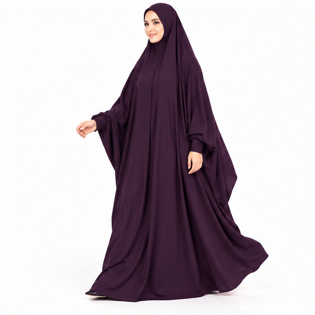 Elegant Purple Jilbab With Flowing Sleeves-3