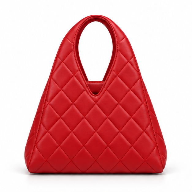 Red Quilted Handheld Tote Bag-4