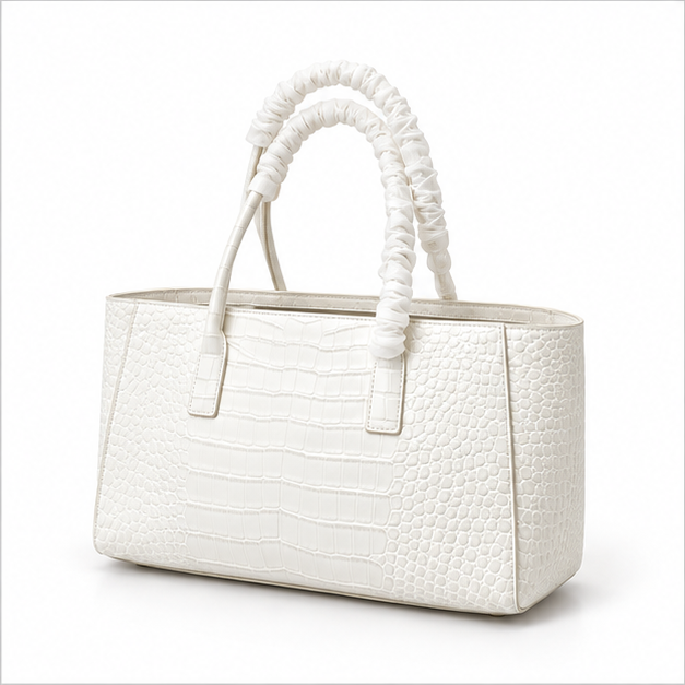 Elegant White Crocodile Embossed Structured Tote-3