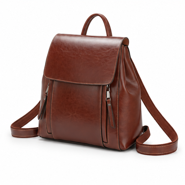 Classic Coffee Leather Adjustable Backpack Handbag-3