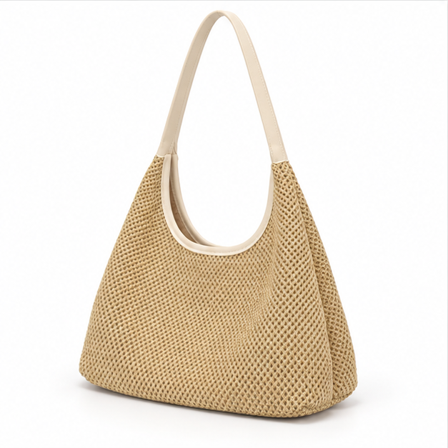 White Woven Raffia Shoulder Hobo Bag-3
