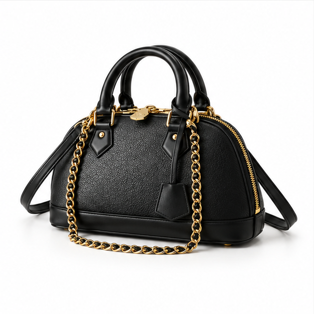 Black Gold Chain Dome Handbag Satchel-3