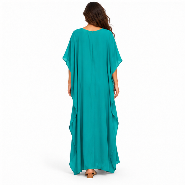 Elegant Blue Green Linen Maxi Kaftan-4
