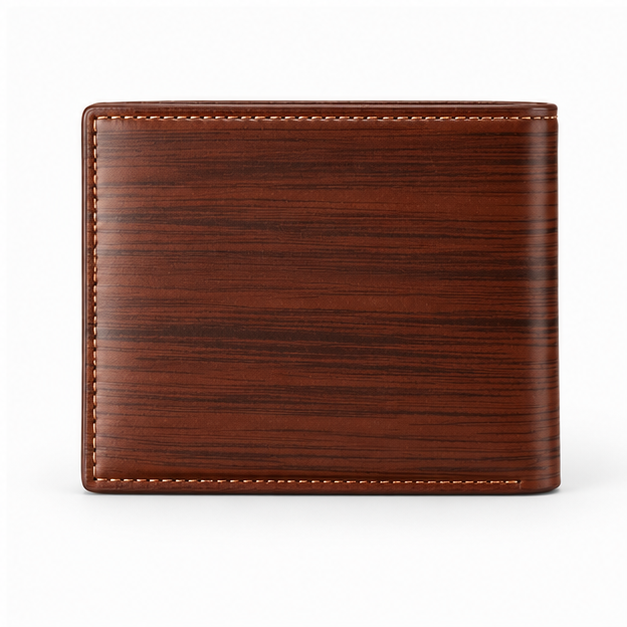 Glossy Brown Woodgrain Leather Bifold Wallet-2