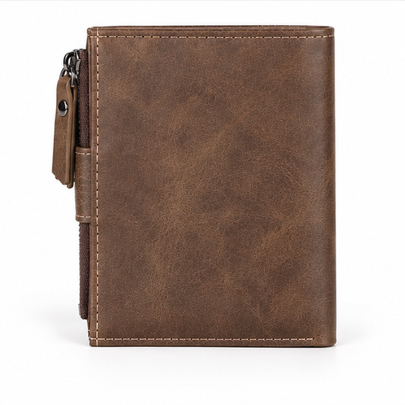 Vintage Brown Leather RFID Zipper Wallet-2