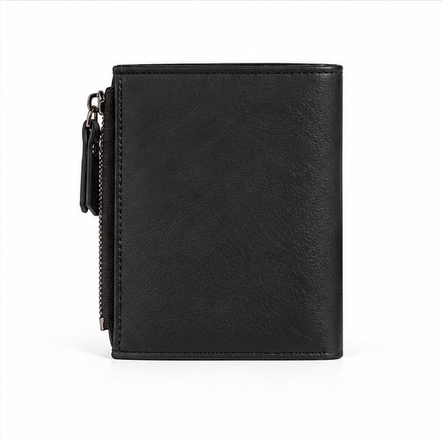 Black Leather Dual Zip Compact Wallet-2