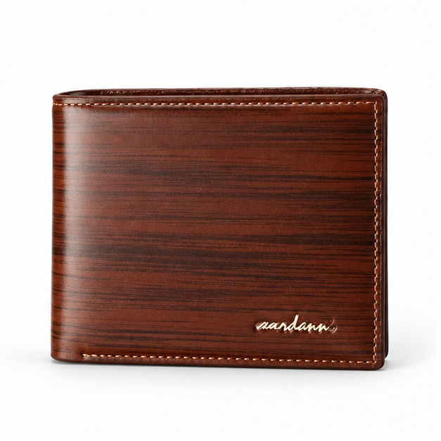 Glossy Brown Woodgrain Leather Bifold Wallet-4