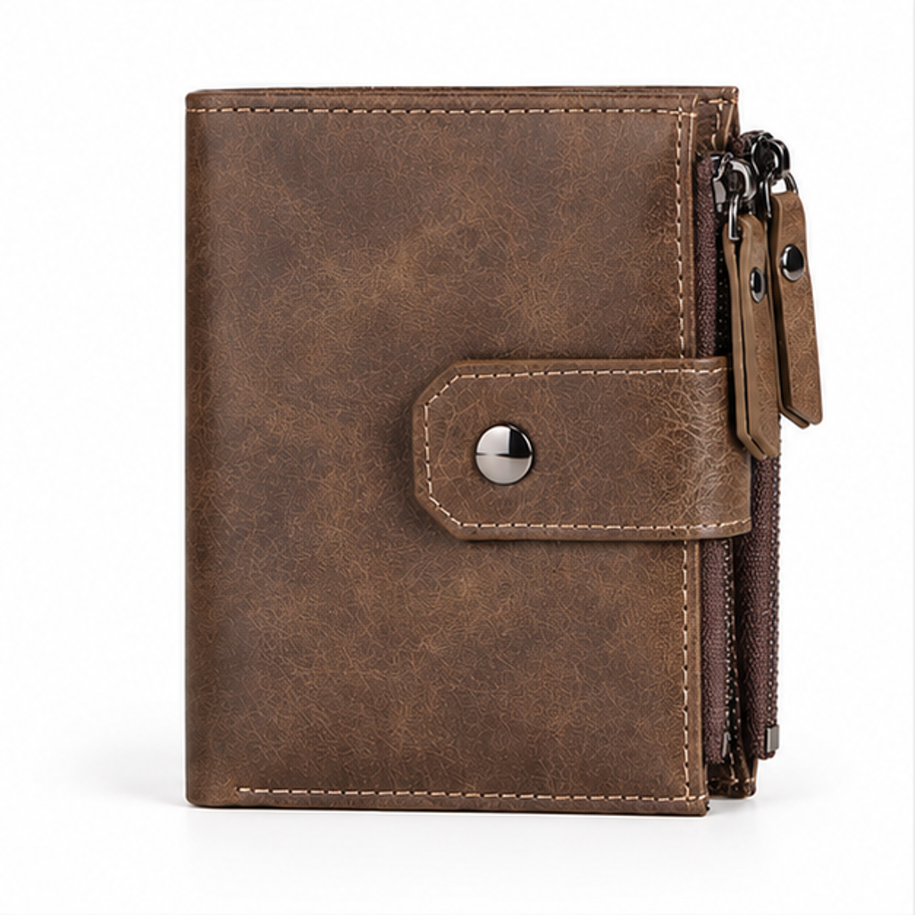 Vintage Brown Leather RFID Zipper Wallet-4
