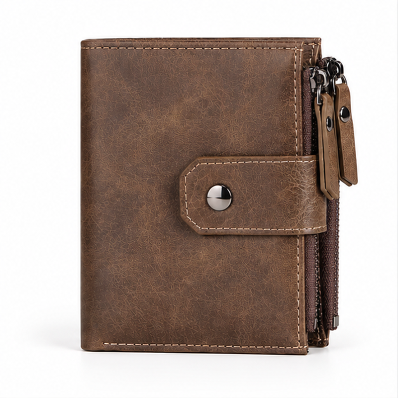 Vintage Brown Leather RFID Zipper Wallet-4
