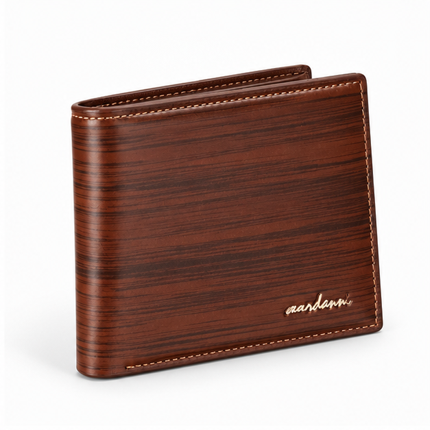 Glossy Brown Woodgrain Leather Bifold Wallet-1