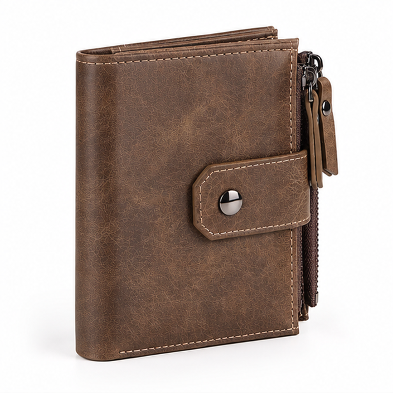 Vintage Brown Leather RFID Zipper Wallet-1