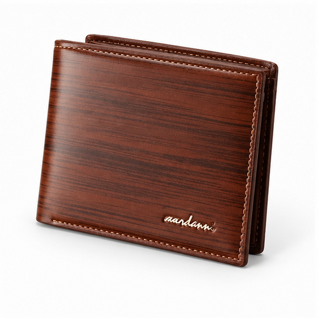 Glossy Brown Woodgrain Leather Bifold Wallet-3