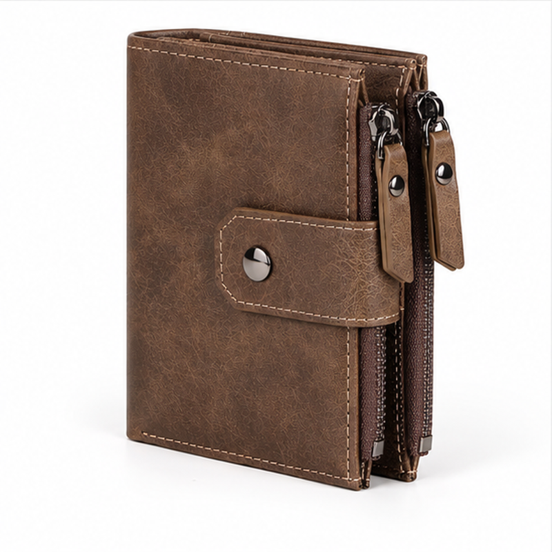 Vintage Brown Leather RFID Zipper Wallet-3