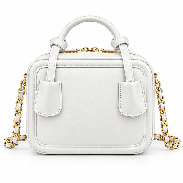 White Structured Chain Strap Handbag Purse-2