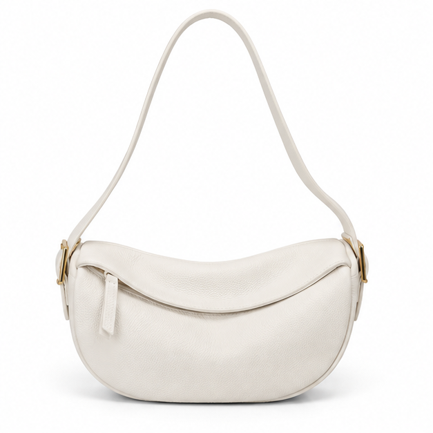 White Crescent Shoulder Bag With Zipper-4