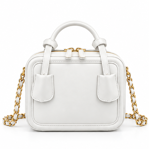 White Structured Chain Strap Handbag Purse-4