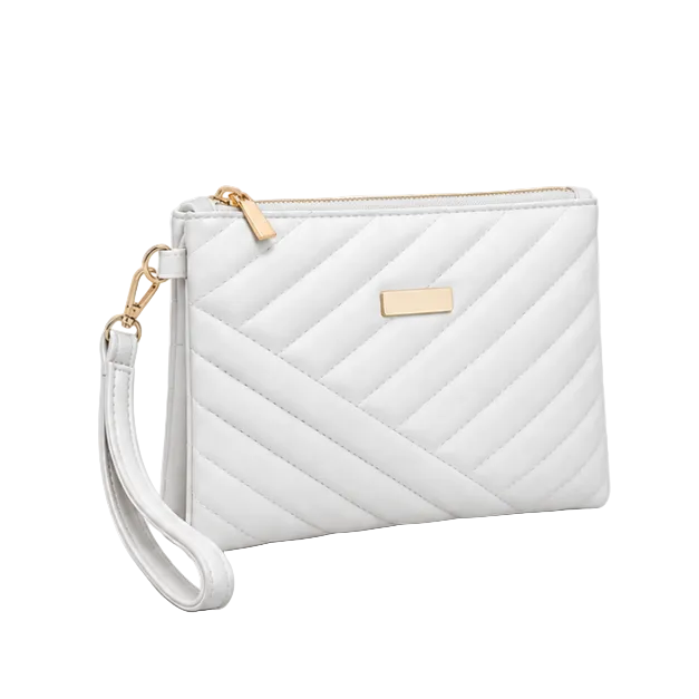 White Quilted Wristlet Clutch Bag Purse-1
