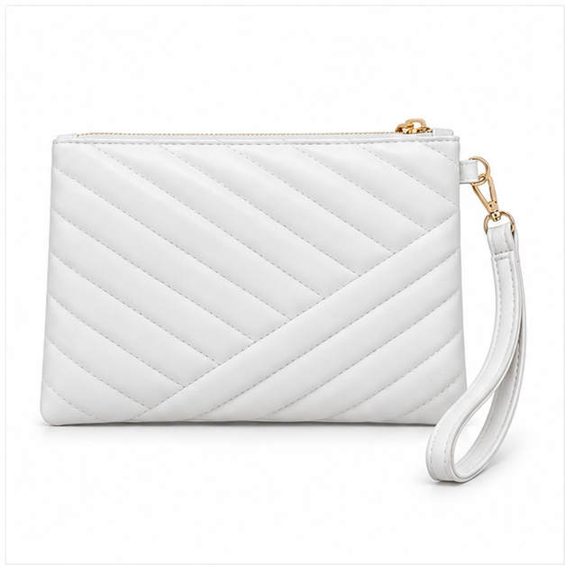 White Quilted Wristlet Clutch Bag Purse-2