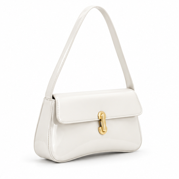 Elegant White Patent Leather Shoulder Bag