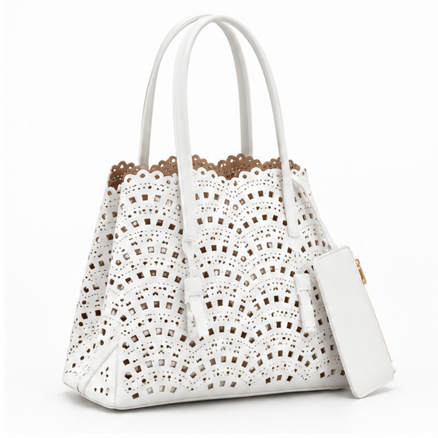 Elegant White Laser Cut Tote Handbag-1