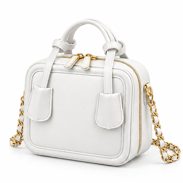 White Structured Chain Strap Handbag Purse-3