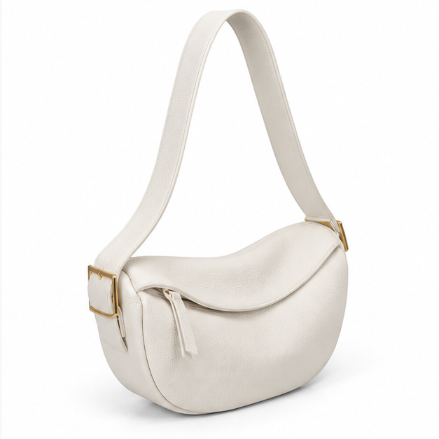 White Crescent Shoulder Bag With Zipper-1