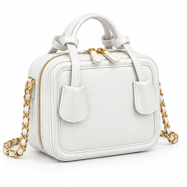 White Structured Chain Strap Handbag Purse-1