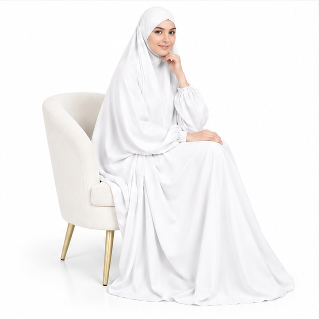 Elegant White Jilbab With Flowing Design