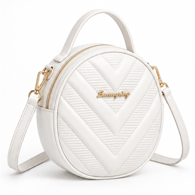White Quilted Round Crossbody Shoulder Bag-1