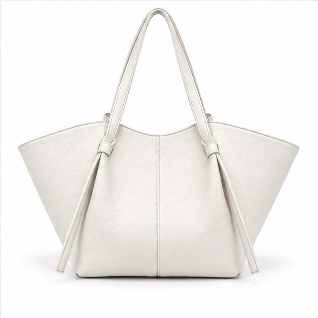 Elegant White Textured Large Shoulder Tote-2