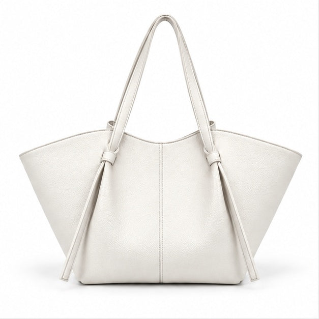 Elegant White Textured Large Shoulder Tote-4