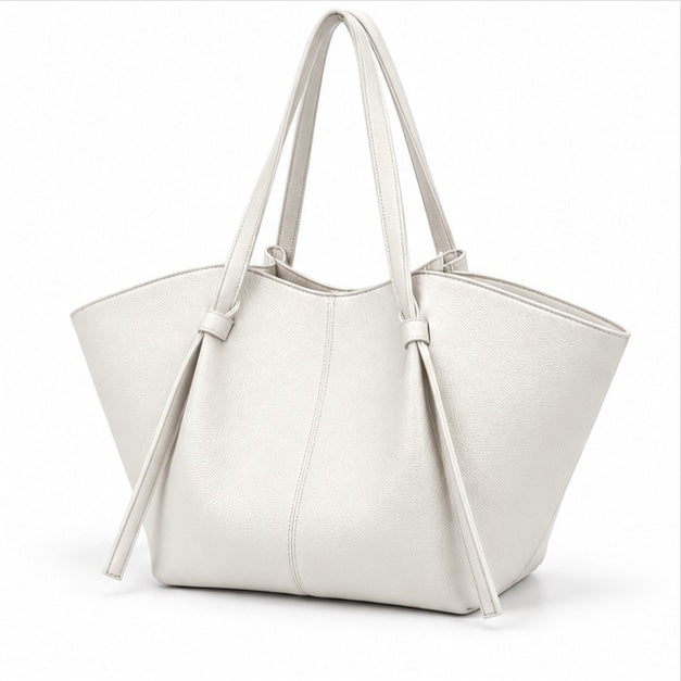 Elegant White Textured Large Shoulder Tote-3