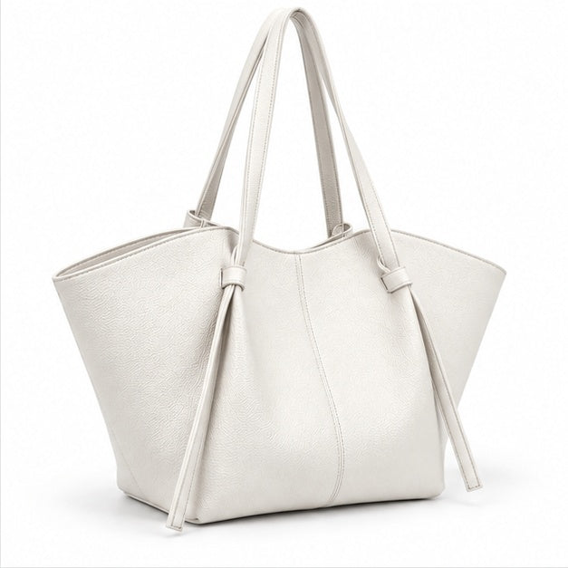 Elegant White Textured Large Shoulder Tote-1