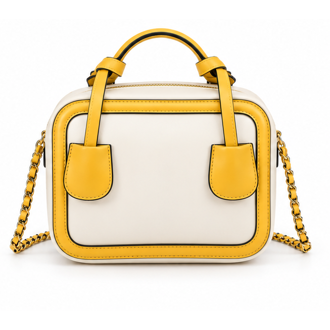 Yellow Trim Structured Chain Shoulder Bag-2