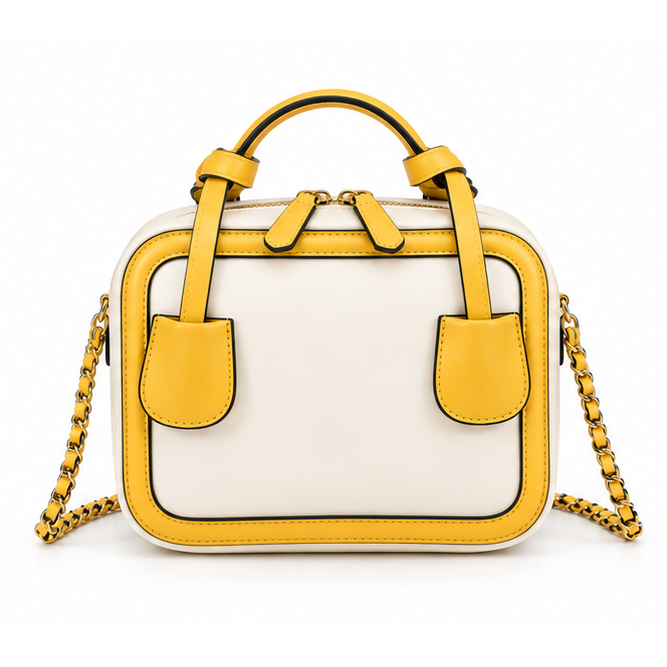 Yellow Trim Structured Chain Shoulder Bag-4