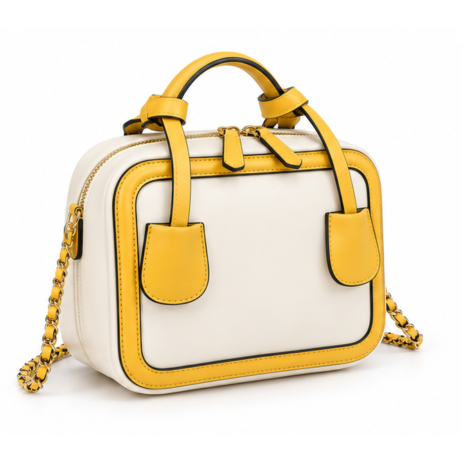 Yellow Trim Structured Chain Shoulder Bag-1