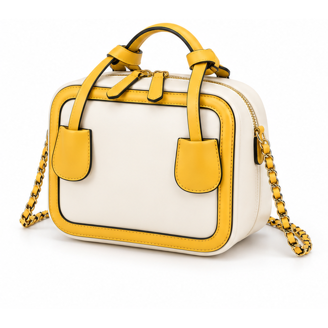 Yellow Trim Structured Chain Shoulder Bag-3